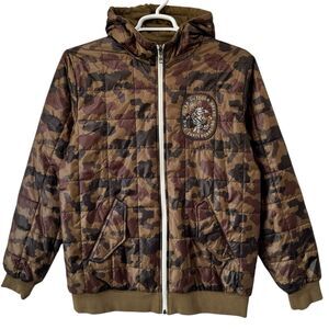 Nike SB X Poler Outdoor Winter Reversible Jacket Medium Brown Camo Hood PRISTINE